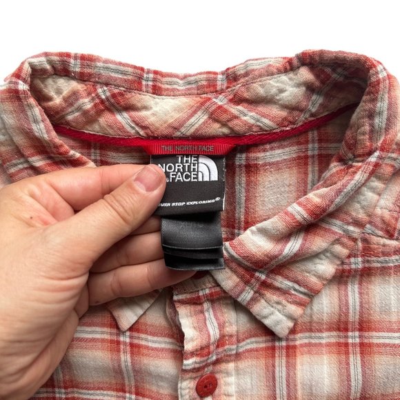 North Face Mens XL Red Plaid Check 100% Cotton Short Sleeve Button Up Shirt - Picture 7 of 12